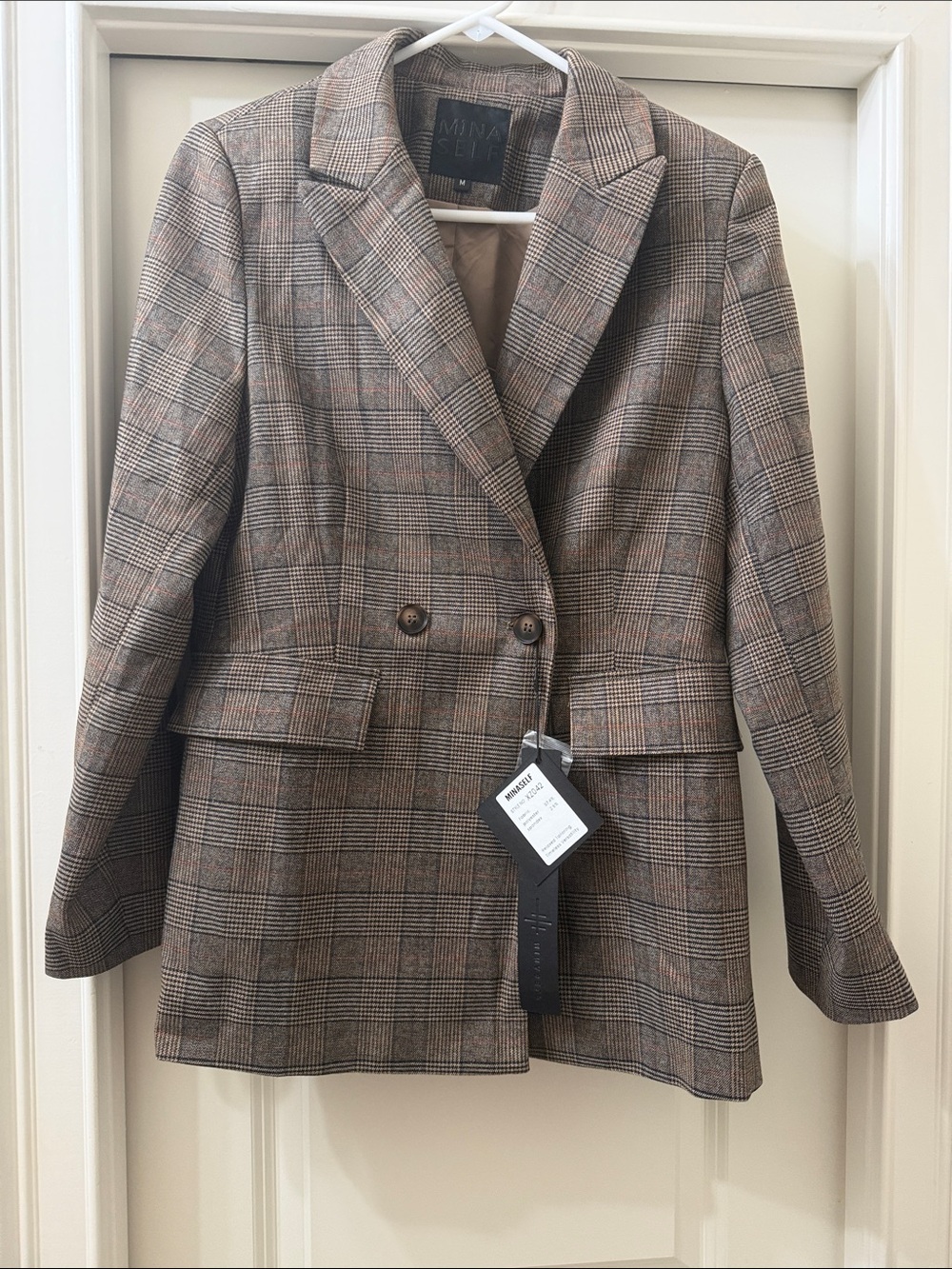 Mina Self Brown Plaid Double-Breasted Blazer